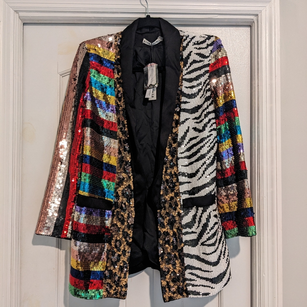 Alice + Olivia Kylie Sequin Patchwork Jacket Sx Xs - image 2